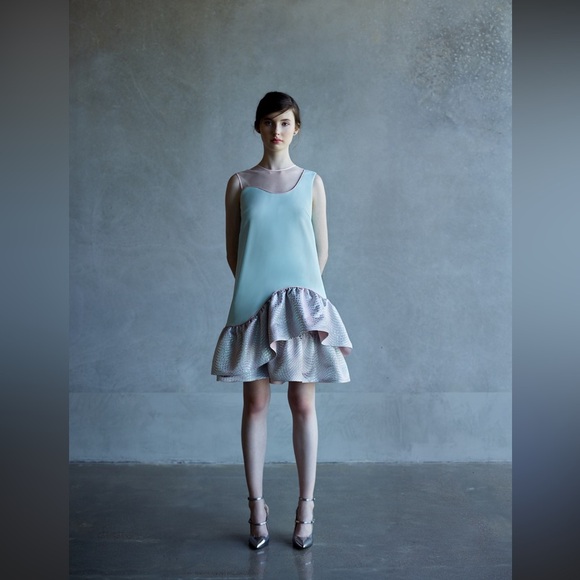 Nha Khanh Designer Mint Marin Mini Dress Drop Waist Cocktail Evening Wear sz 4 - Picture 1 of 15